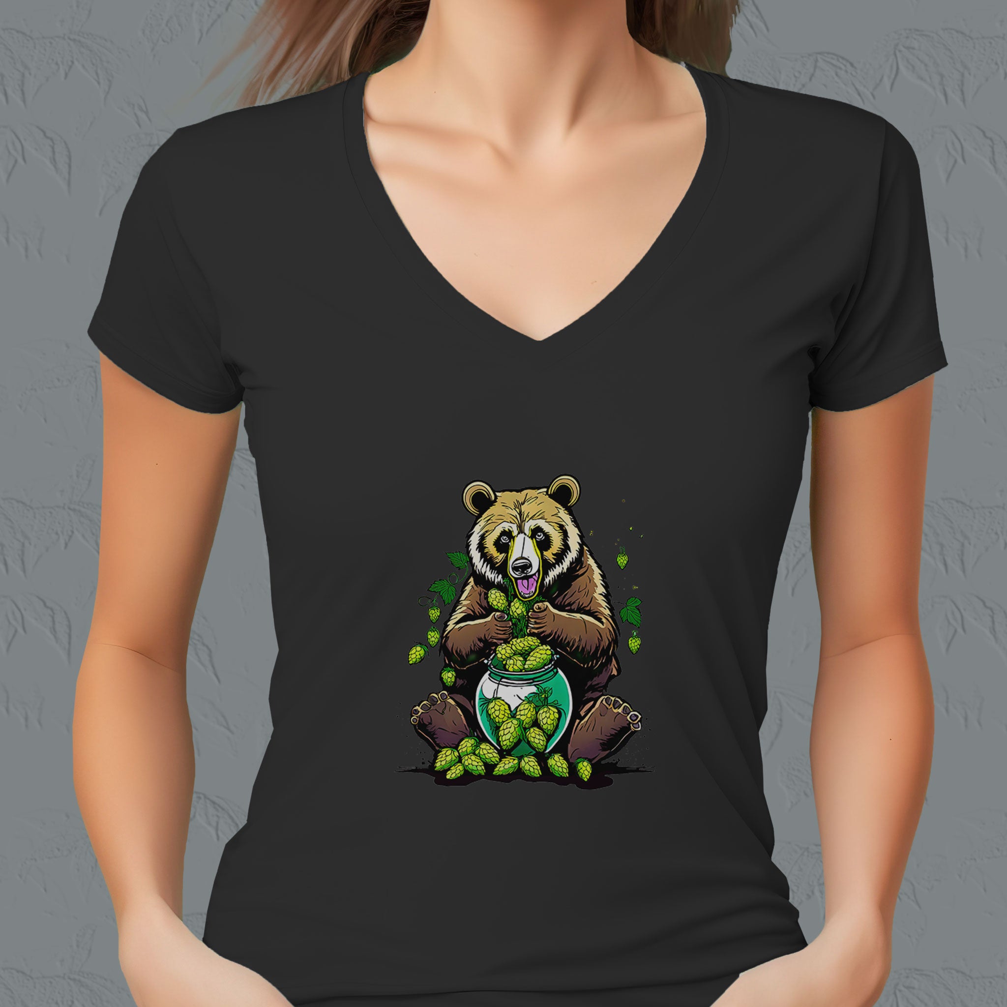 Vneck beer shirt with bear loving hops