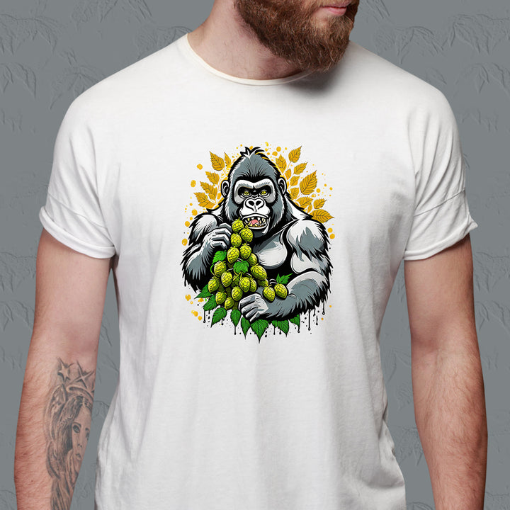 gorilla eating hops on beer shirt