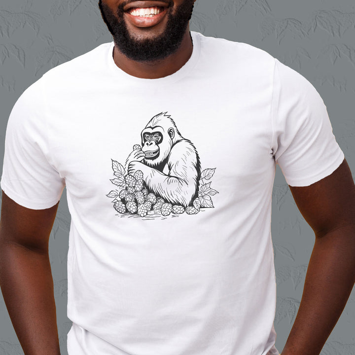 Beer shirt with gorilla eating and sitting on hops