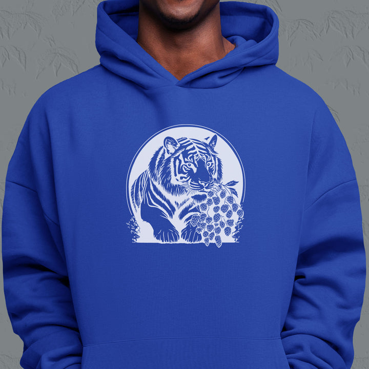 beer hoodie tiger eating hops white outline