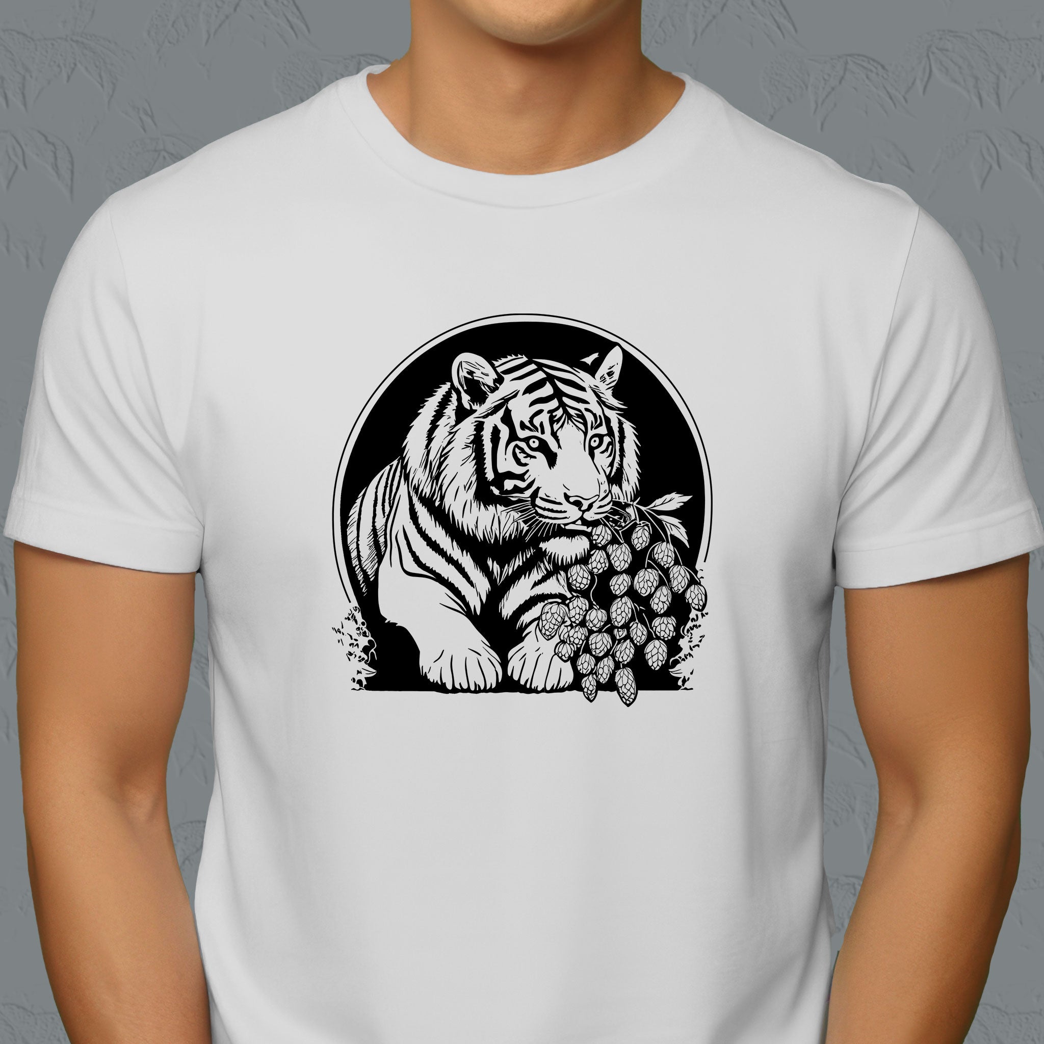 tiger eating hops black outline on shirt